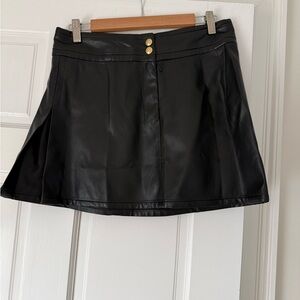 J. Crew Black Faux Leather Mini Skirt with Gold Buttons